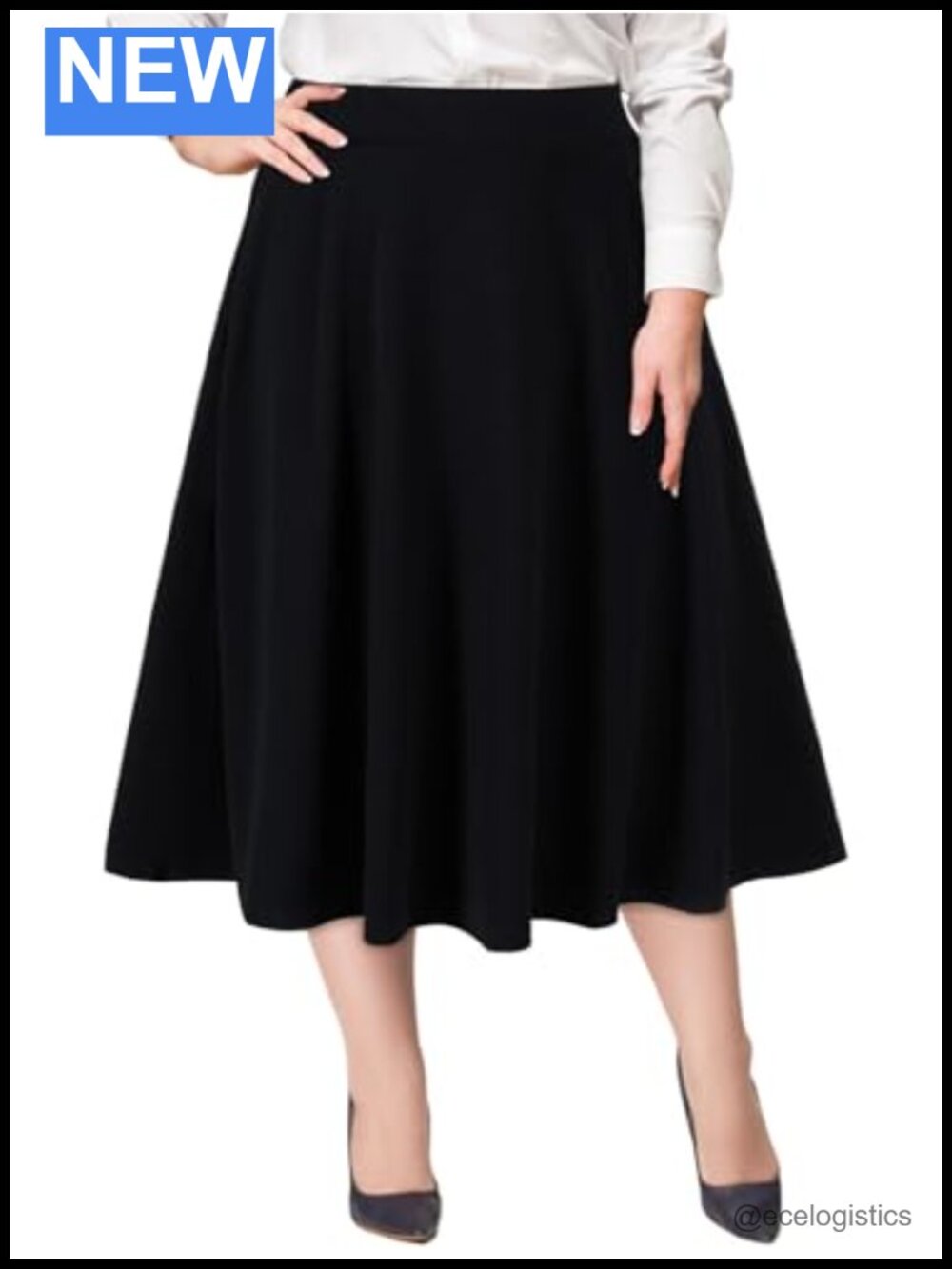 Plus Size High Waist Midi Skirt with Pockets A-Line Flared